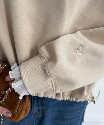 透視層疊刺繡加絨上衣