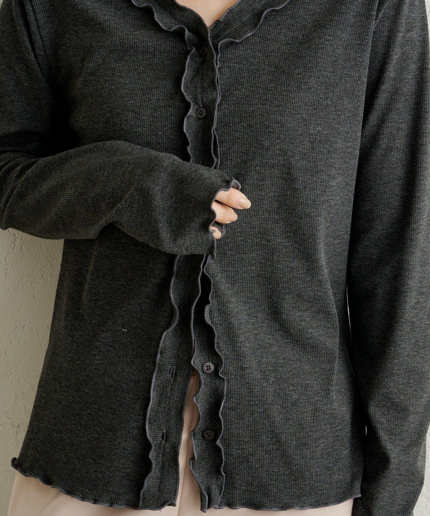 荷葉邊羅紋開衫