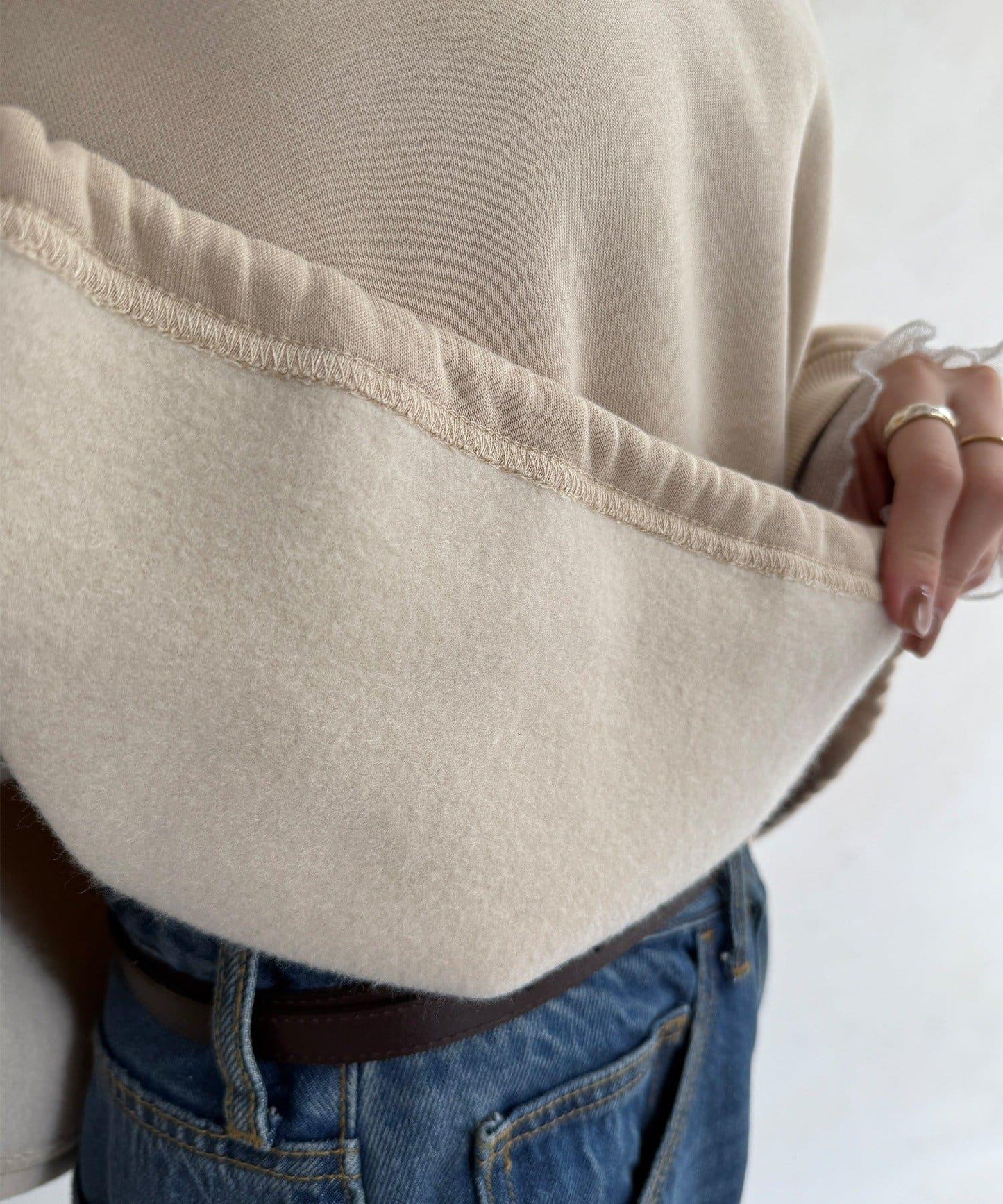 透視層疊刺繡加絨上衣