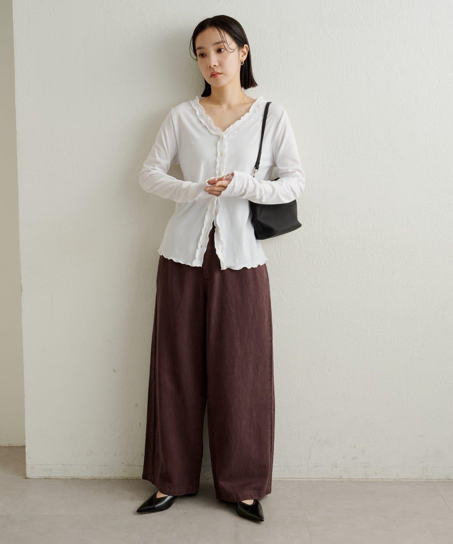 荷葉邊羅紋開衫