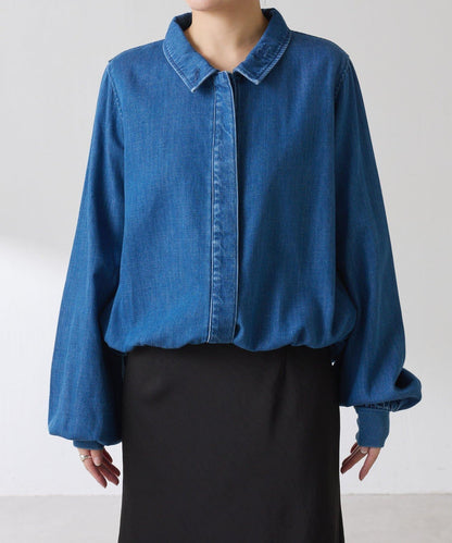 【可自由搭配】Q.anos 抽繩立領牛仔襯衫