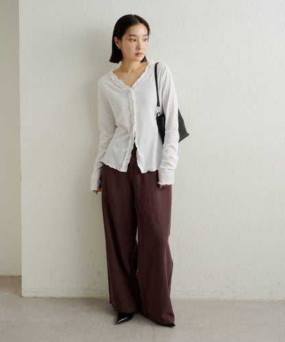 荷葉邊羅紋開衫