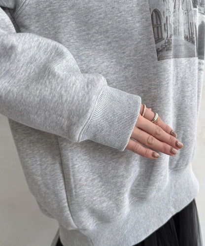 背部拉鍊照片印花加絨上衣