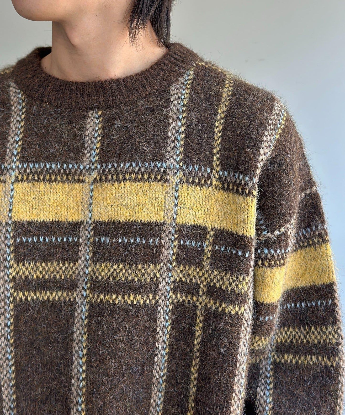 仿馬海毛格紋針織套頭衫