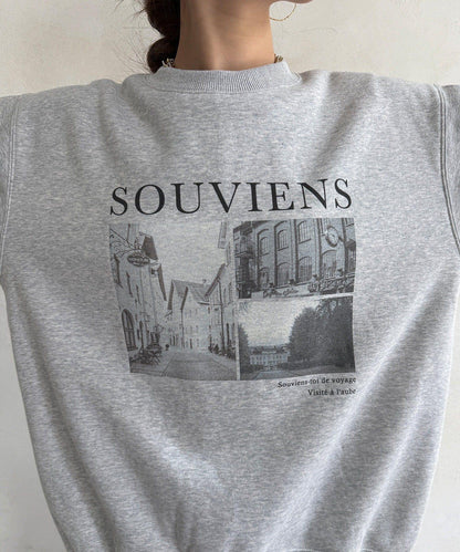 背部拉鍊照片印花加絨上衣