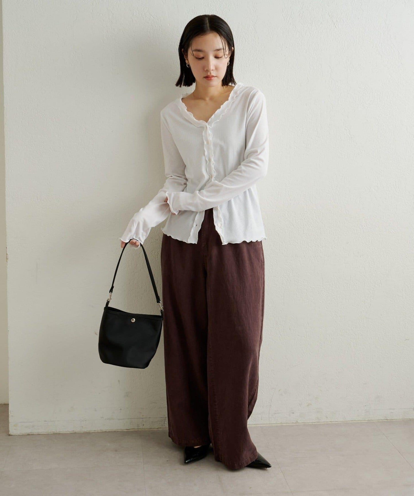 荷葉邊羅紋開衫