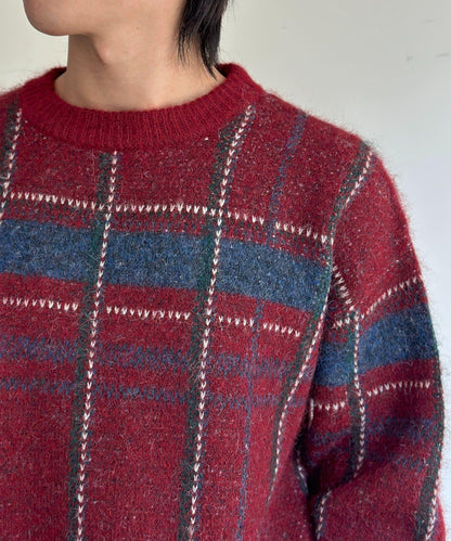 仿馬海毛格紋針織套頭衫