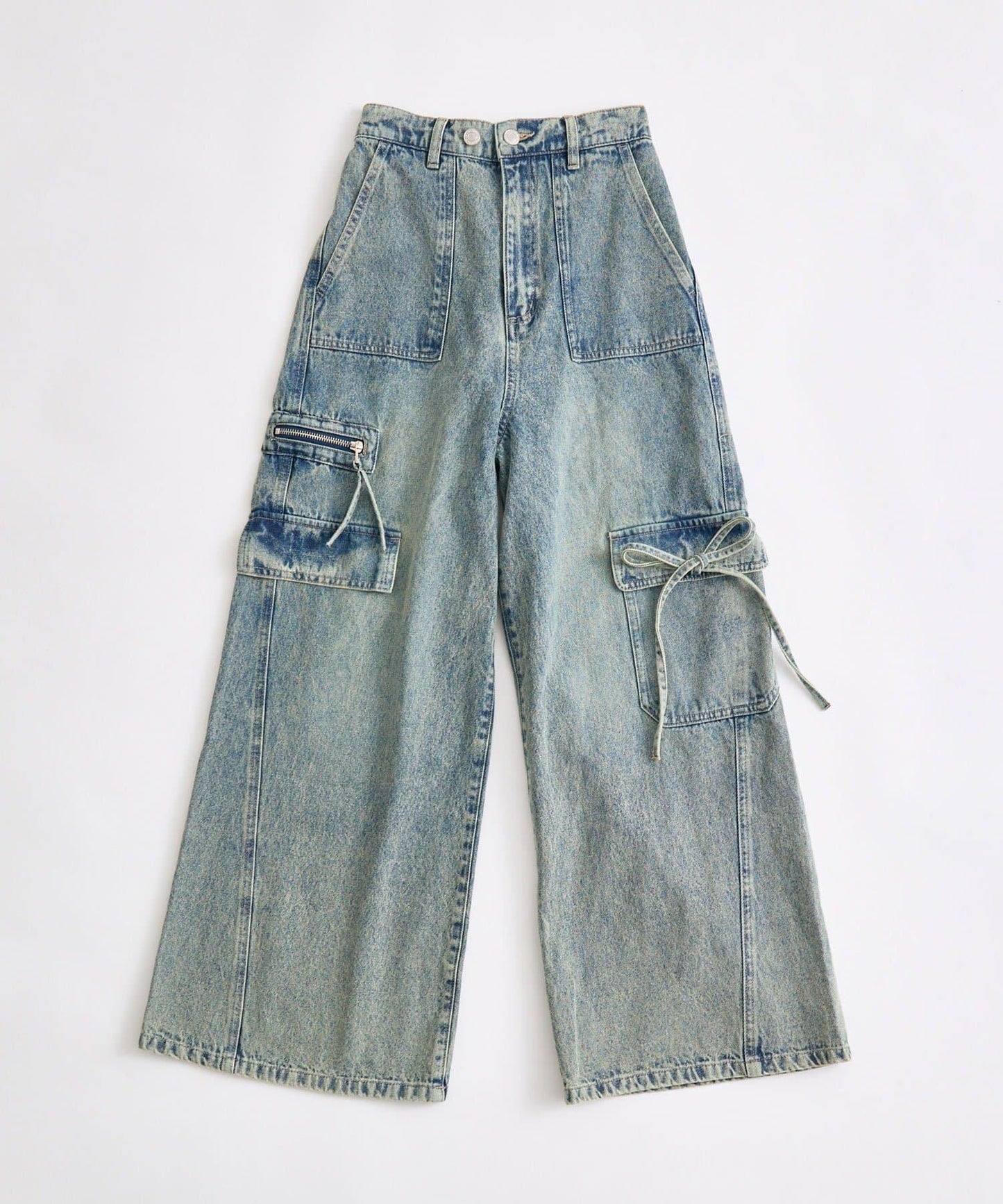 牛仔工裝寬腿褲