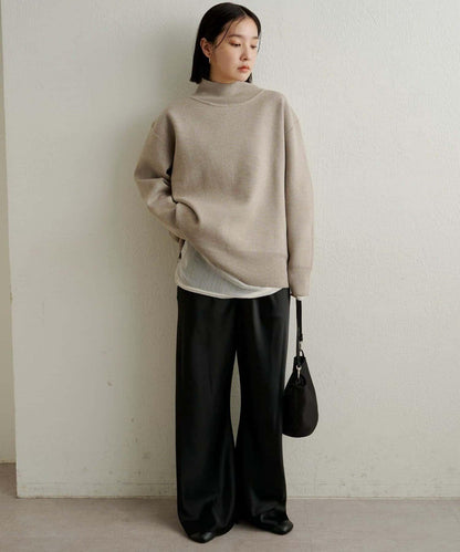 緞面斜裁休閒褲