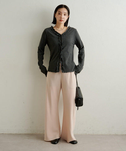 緞面斜裁休閒褲