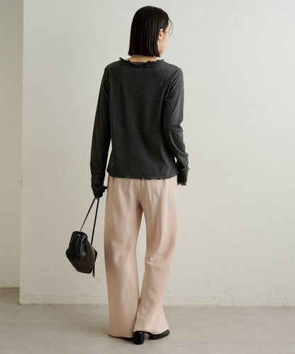 緞面斜裁休閒褲