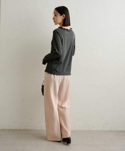 緞面斜裁休閒褲