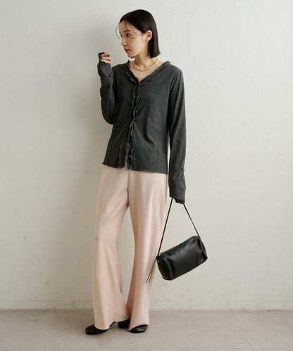 緞面斜裁休閒褲