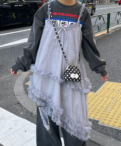 亮片波點網紗吊帶連衣裙