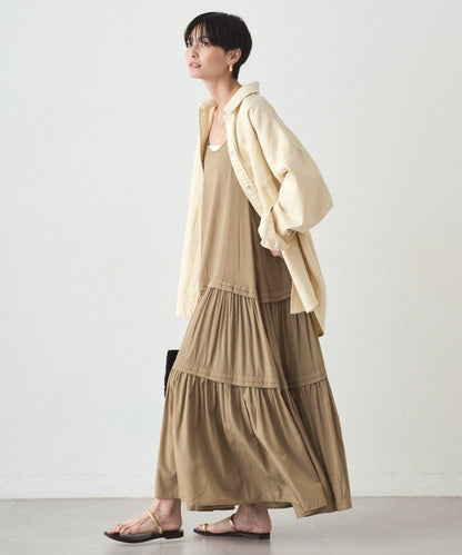 緞面多層吊帶連衣裙