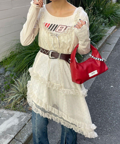 亮片波點網紗吊帶連衣裙