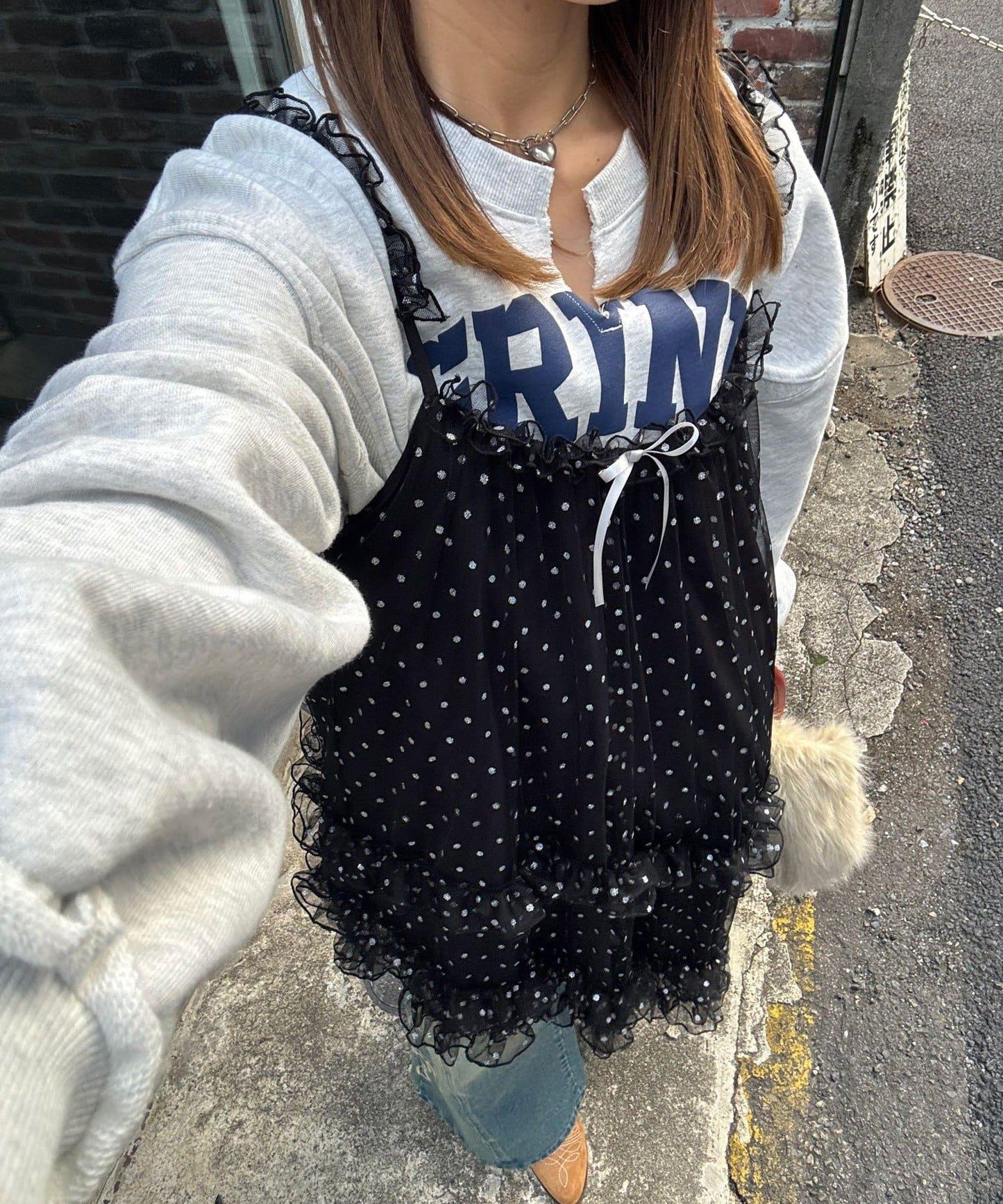 亮片波點網紗吊帶連衣裙