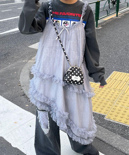 亮片波點網紗吊帶連衣裙