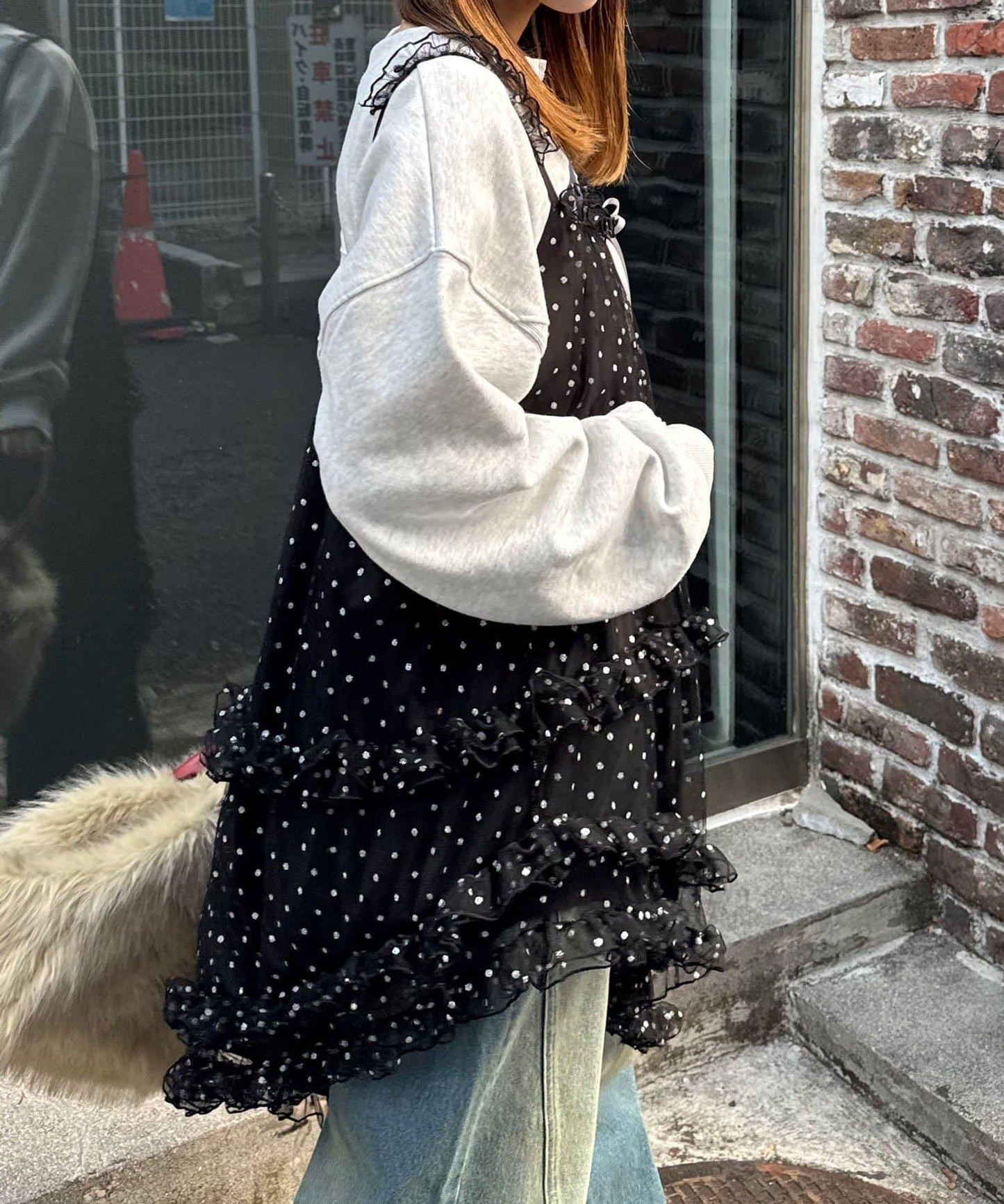 亮片波點網紗吊帶連衣裙