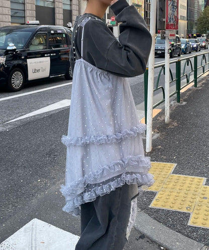 亮片波點網紗吊帶連衣裙