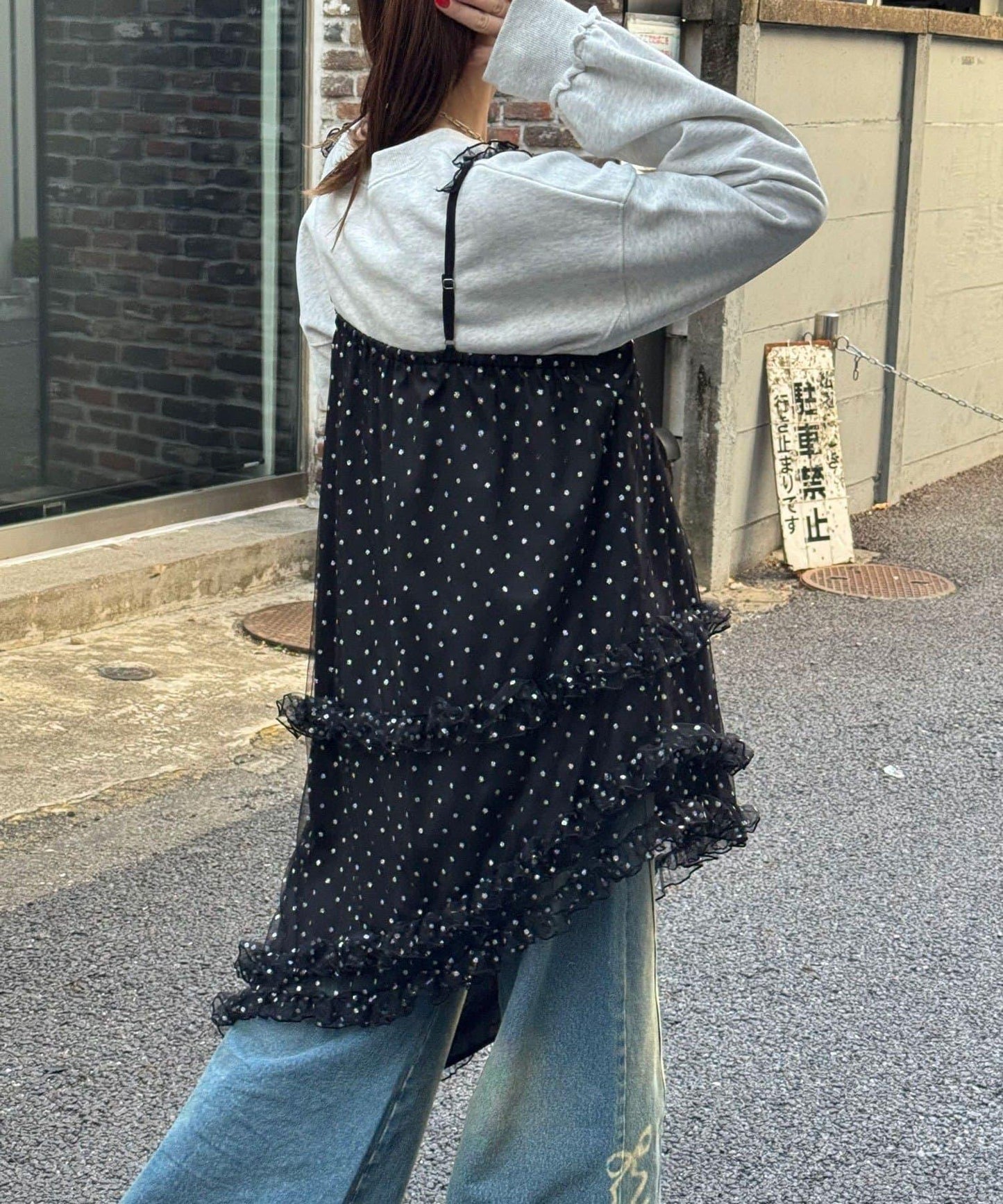 亮片波點網紗吊帶連衣裙