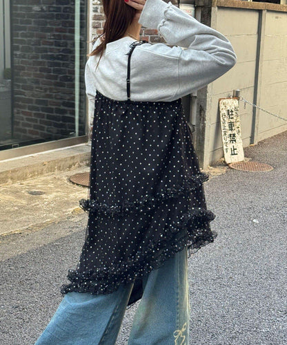 亮片波點網紗吊帶連衣裙