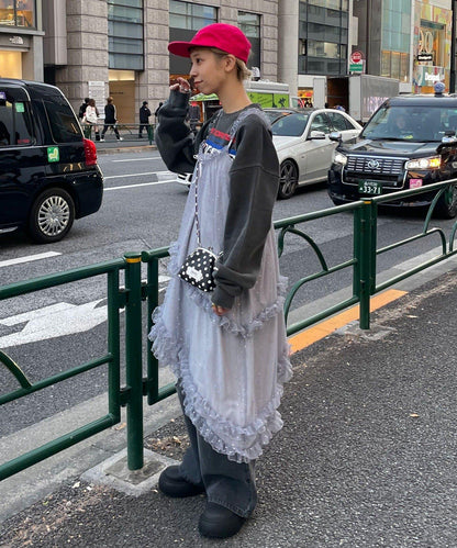 亮片波點網紗吊帶連衣裙