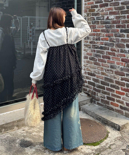 亮片波點網紗吊帶連衣裙