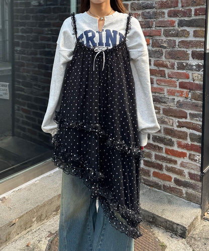 亮片波點網紗吊帶連衣裙