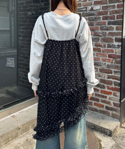 亮片波點網紗吊帶連衣裙