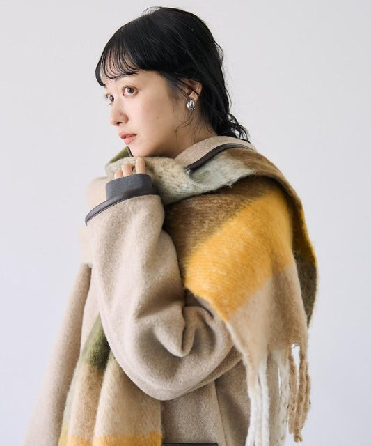 加厚格紋流蘇圍巾