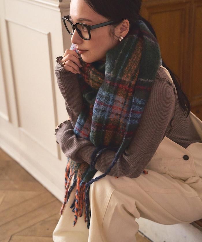 圈圈紗格紋圍巾