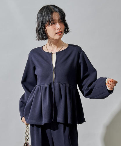 箱型荷葉邊開衫套裝