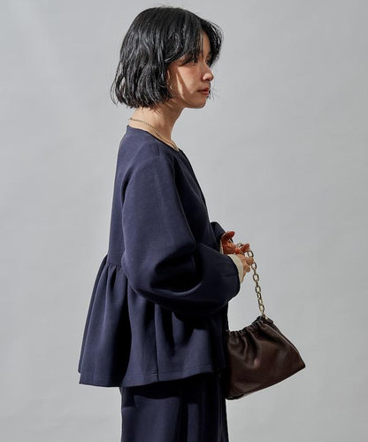 箱型荷葉邊開衫套裝