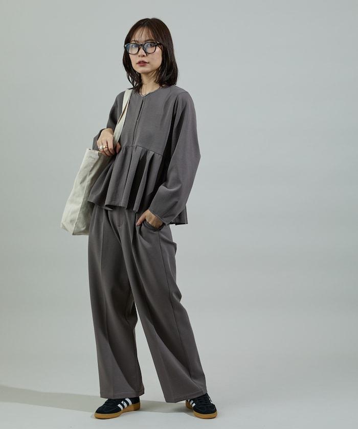 箱型荷葉邊開衫套裝