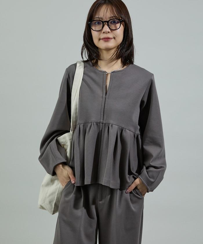 箱型荷葉邊開衫套裝