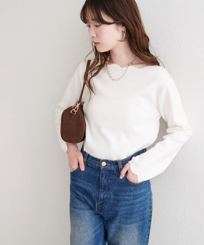 波浪邊亮片針織衫