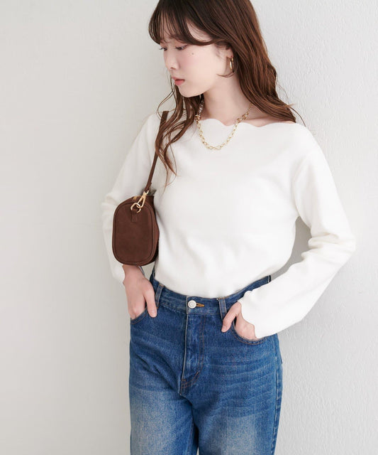 波浪邊亮片針織衫