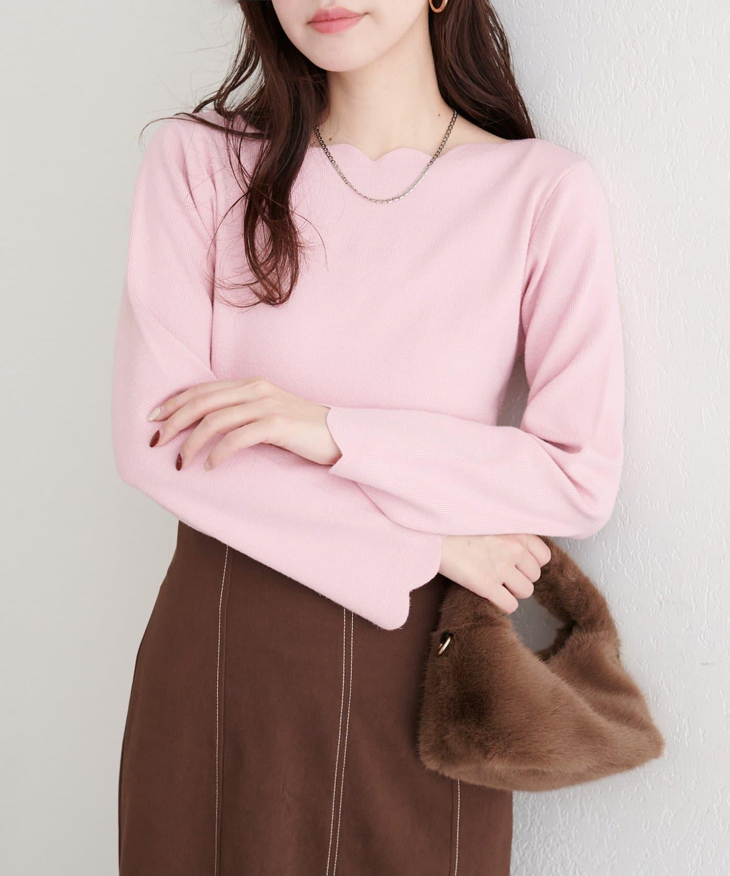 波浪邊亮片針織衫