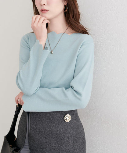 波浪邊亮片針織衫