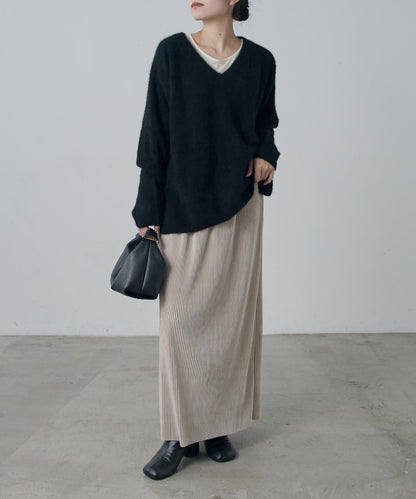 天鵝絨百褶修身半身裙