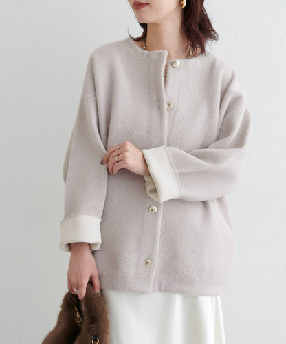 仿貂毛觸感長絨針織開衫