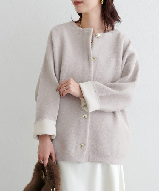 仿貂毛觸感長絨針織開衫