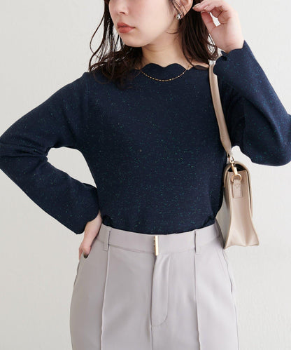 波浪邊亮片針織衫