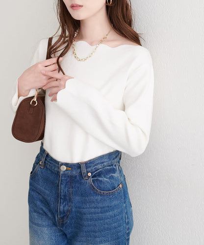 波浪邊亮片針織衫