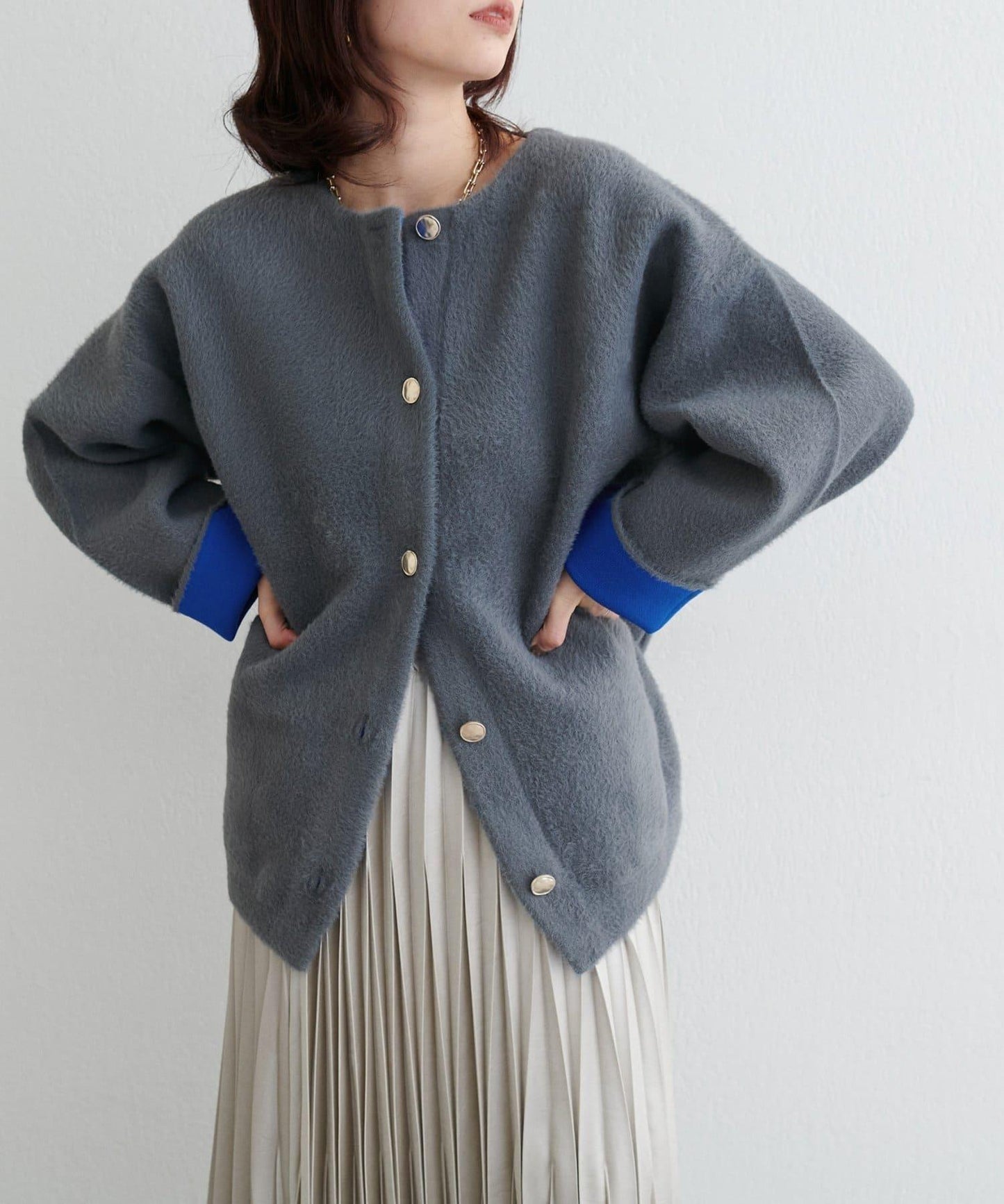 仿貂毛觸感長絨針織開衫