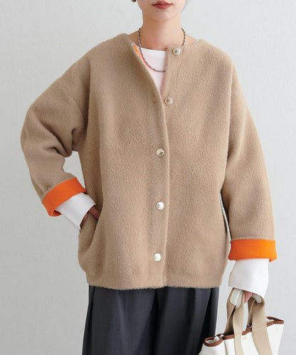 仿貂毛觸感長絨針織開衫