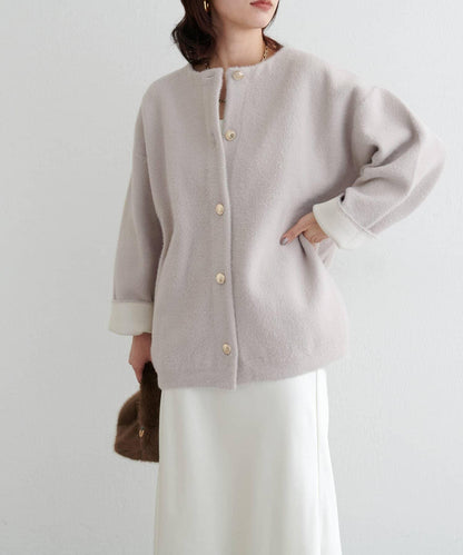 仿貂毛觸感長絨針織開衫