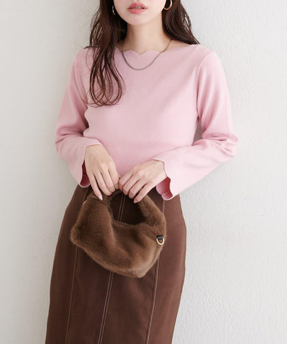 波浪邊亮片針織衫