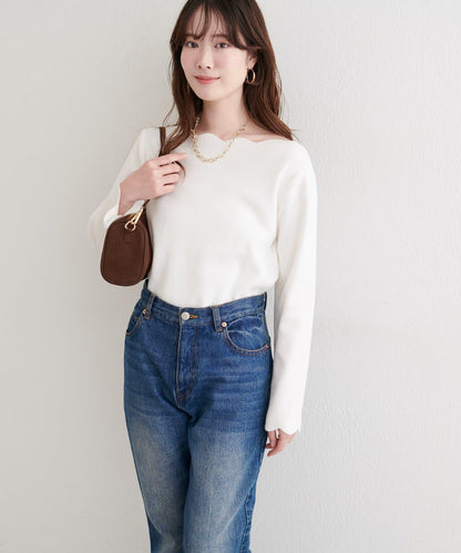 波浪邊亮片針織衫